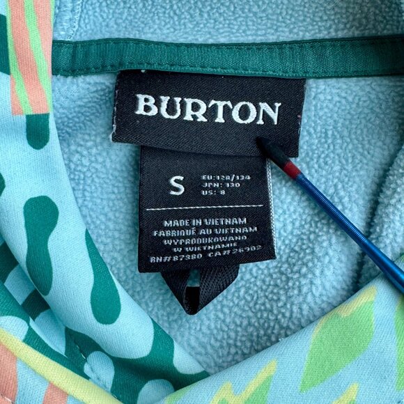 BURTON Oak Pullover Hoodie Kids S 8 Green Orange Fleece Lined Sweatshirt Unisex - Picture 9 of 12